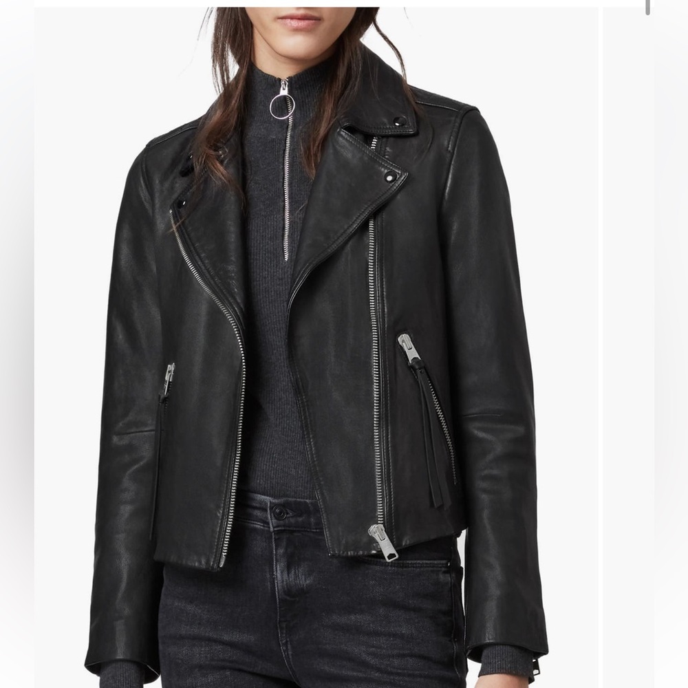 All Saints Dalby Leather Biker Jacket, Black size US 6